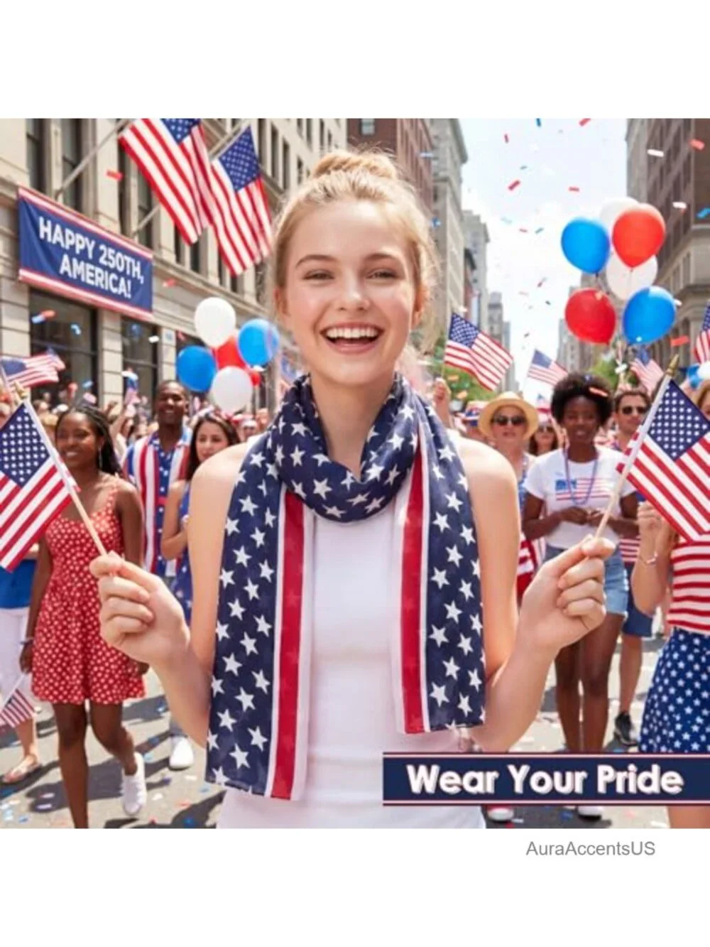 Oversized Lightweight Polyester Patriotic Flag Scarf, Breathable,